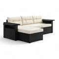 Zestaw ogrodowy z technorattanu, sofa 3-osobowa z pufą, czarny/kremowy, sofa 200 x 75 x 65 cm, pufa 70 x 70 x 32 cm
