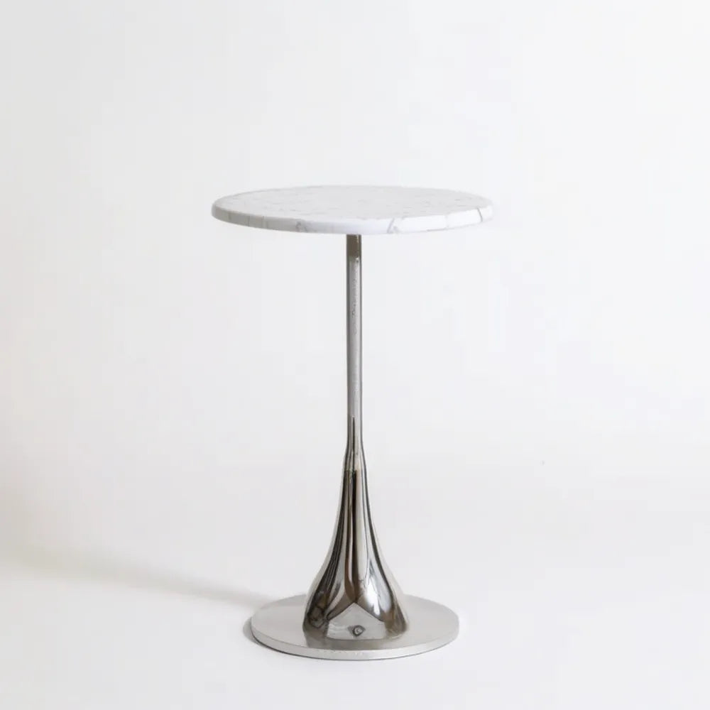 Okrągły blat marmurowy biały Ø 60 cm na chromowanej podstawie, wys. 65 cm