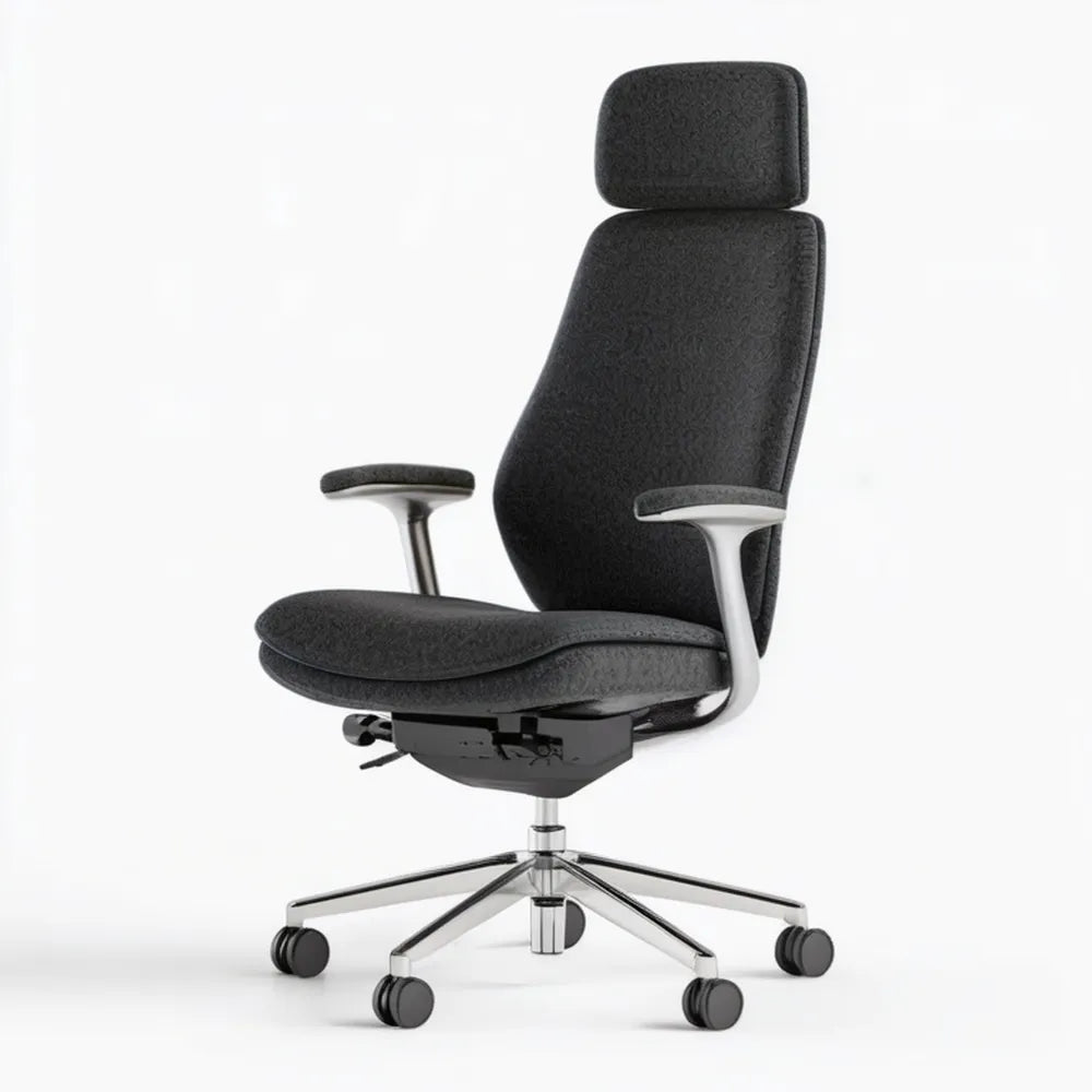 Ergonomiczny fotel biurowy obrotowy z zagłówkiem, czarny/srebrny, 68 x 68 x 116–126 cm