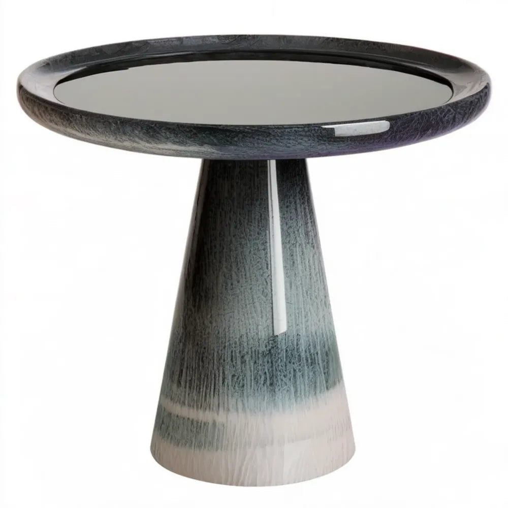 Stolik boczny ceramiczny czarno-szary z lustrzanym blatem, Ø 45 × 55 cm