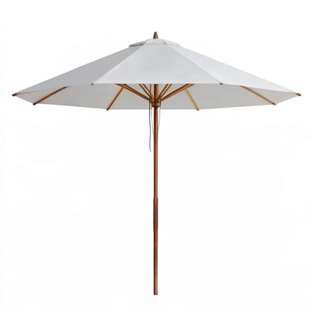 Parasol ogrodowy ośmiokątny z drewna i poliestru Ø 300 cm, biało-brązowy